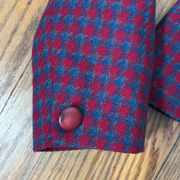 Vintage Pendleton Houndstooth Wool Crop Blazer Jacket Blue Red Sz 8 Petite - Picture 7 of 14
